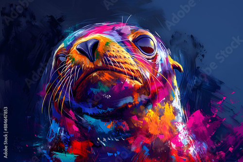 Colorful Abstract Painting of a Sea Lion © Siasart Studio