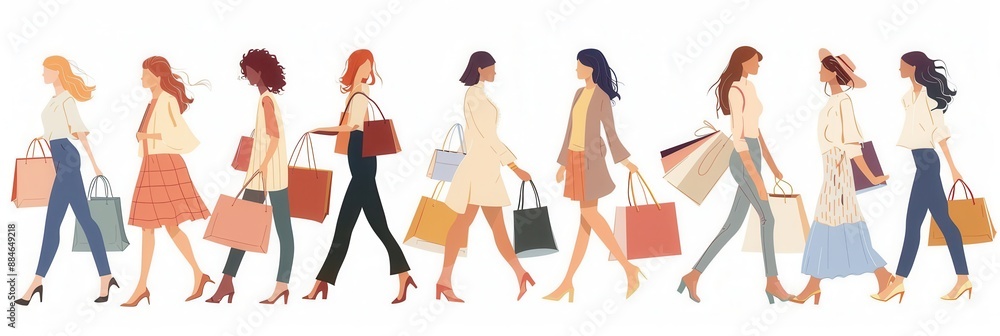 Vector illustration of females shopping over white background Vector illustration of females shopping over white background