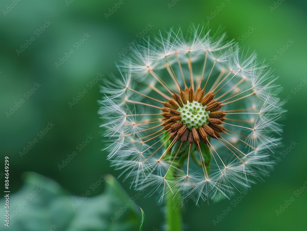Fototapeta premium Close-Up Macro Photography of Dandelion Seeds, Nature's Delicate Wonder, Seeding Flora, Zoomed-in Botanical Process, White Fluffy Seeds, Dandelion Clock, Nature Photography, Macro Photography