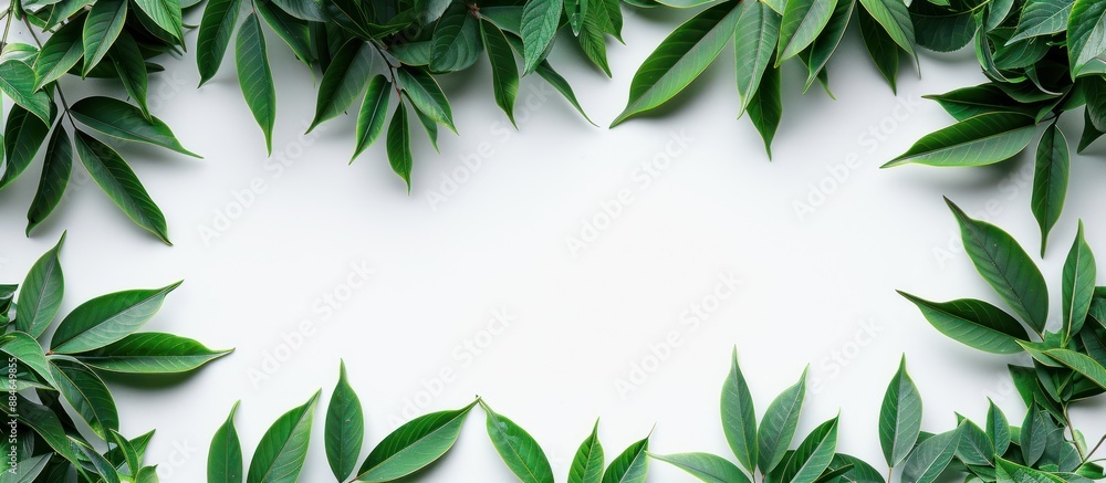 Green Leaves Border on White Background Green Leaves Border on White Background