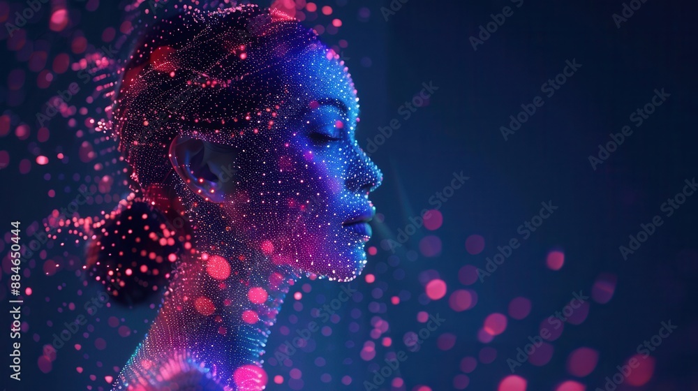 Futuristic cyberpunk style illuminating hologram of a female Futuristic cyberpunk style illuminating hologram of a female