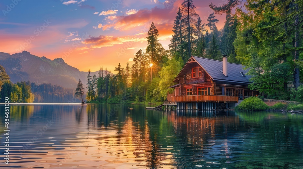 Fototapeta premium Vacation house with scenic lake view