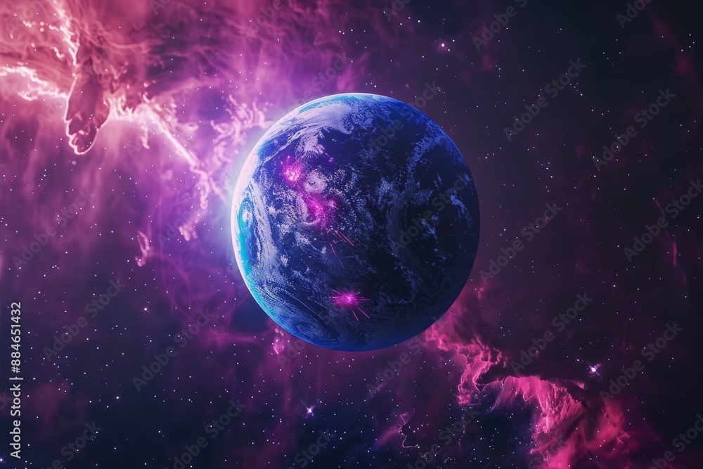 Vivid image of earth with a spectacular nebula in the cosmos, great for science and space themes Vivid image of earth with a spectacular nebula in the cosmos, great for science and space themes