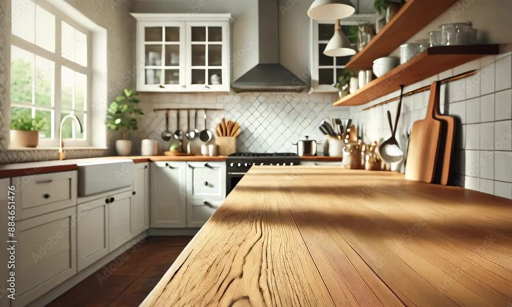 kitchen environment for product promotions. natural light, a sophisticated wooden table, and fashionable plant arrangements in a modern culinary context kitchen environment for product promotions. natural light, a sophisticated wooden table, and fashionable plant arrangements in a modern culinary context