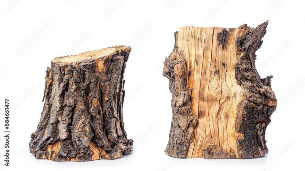 Trimmed tree trunk with a poorly healed wound from low cut isolated on white background Trimmed tree trunk with a poorly healed wound from low cut isolated on white background