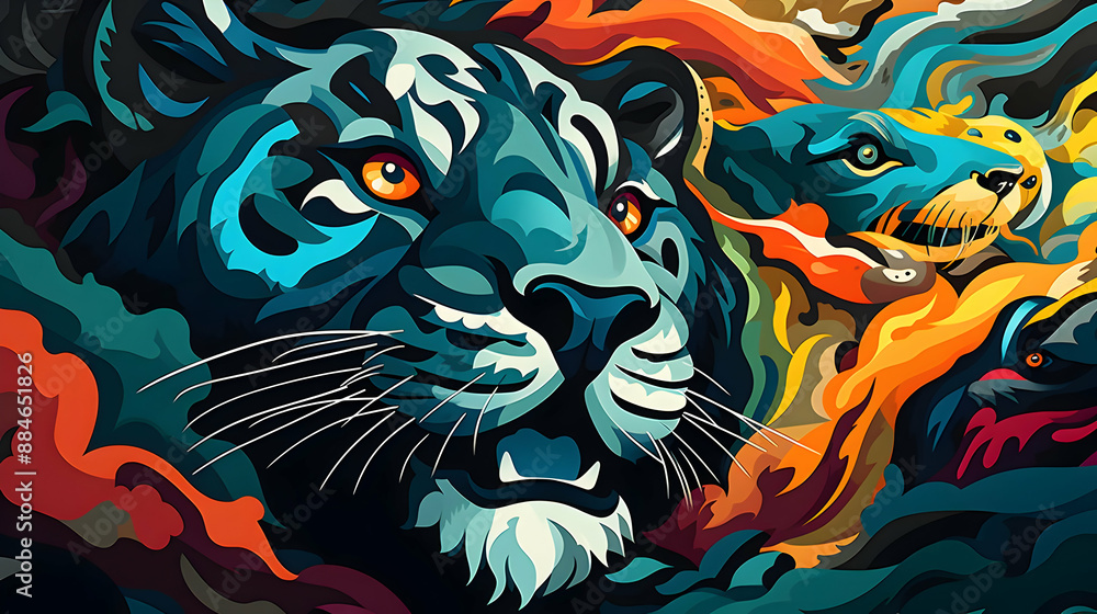 Colorful Tiger Close-Up Colorful Tiger Close-Up