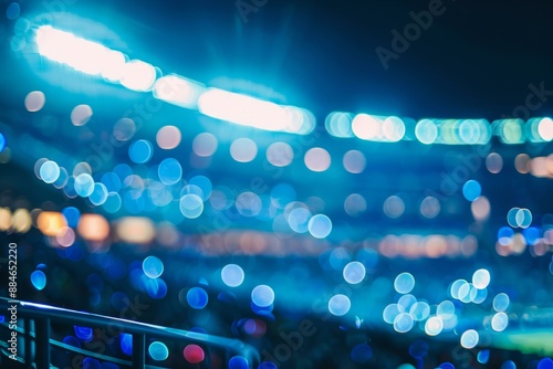 Blurred stadium scene with vivid blue bokeh for vibrant event backdrops photo