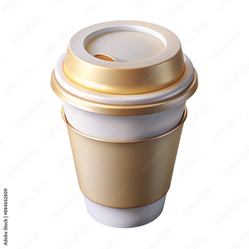 3D paper cup with lid for takeaway drinks. Versatile mockup for branding and presentations on transparent background