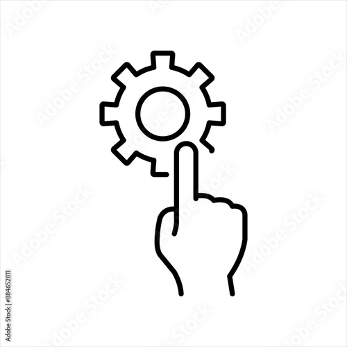 Hand click gear icon - Gear settings with mouse cursor icon . Cogwheel symbol sign, Gear wheel icon - Options, Configuration, Customize icons - editable stroke. outline vector elements