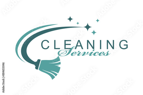cleaning service design with broom isolated on white background