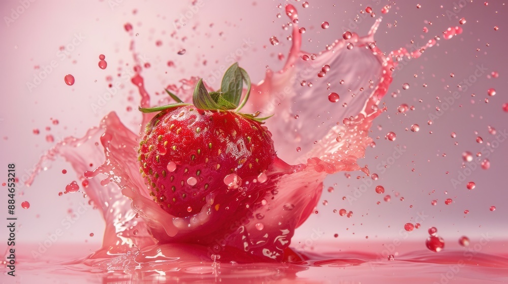 Fresh sweet ripe strawberry with juice splash closeup view Fresh sweet ripe strawberry with juice splash closeup view