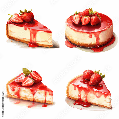 Four different types of cheesecake with strawberries on top