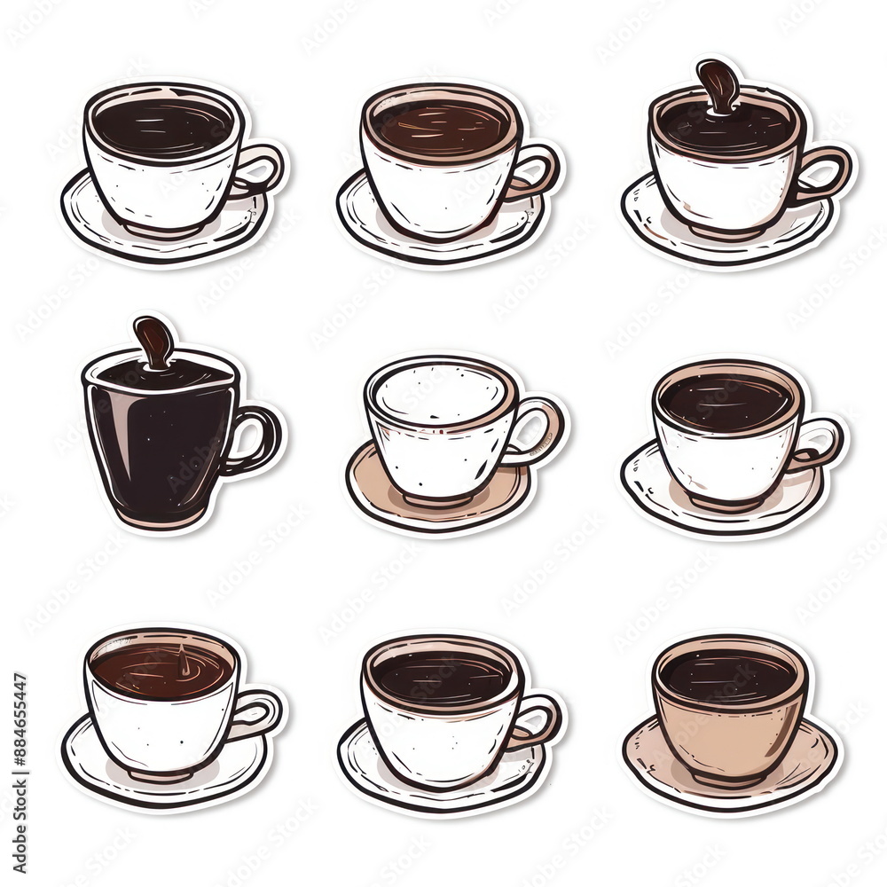 Collection sticker of coffee cup, white background, vector illustration Collection sticker of coffee cup, white background, vector illustration