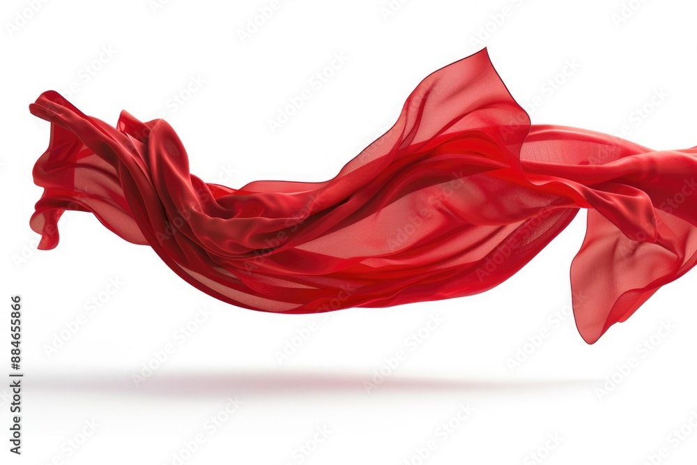 A woman wearing a bright red dress is airborne, with her dress flowing behind her A woman wearing a bright red dress is airborne, with her dress flowing behind her