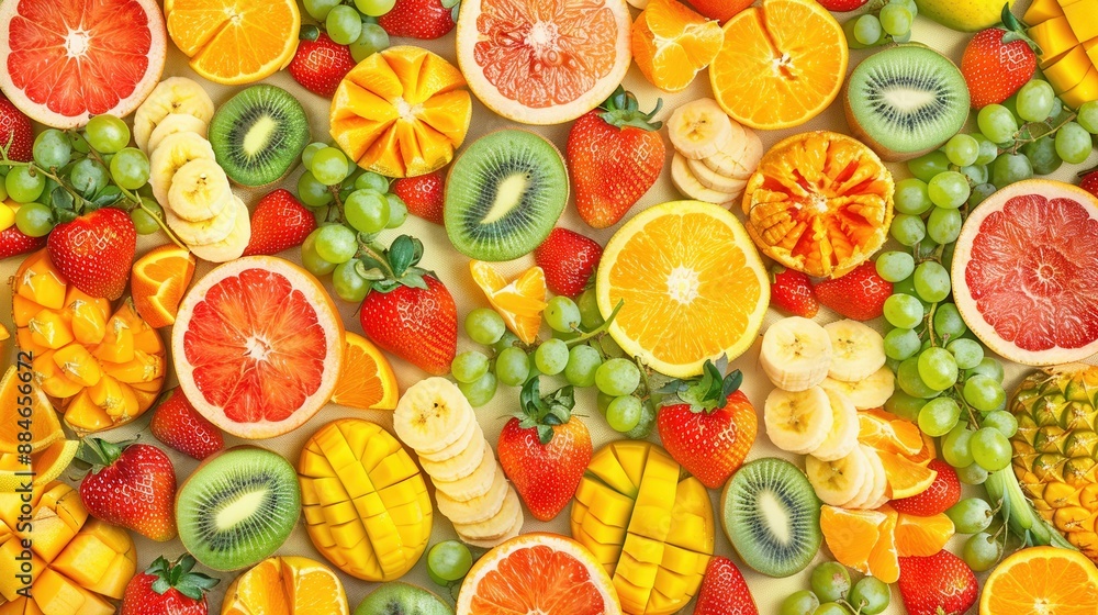 Seamless background of summer seasonal tropical fruits Seamless background of summer seasonal tropical fruits