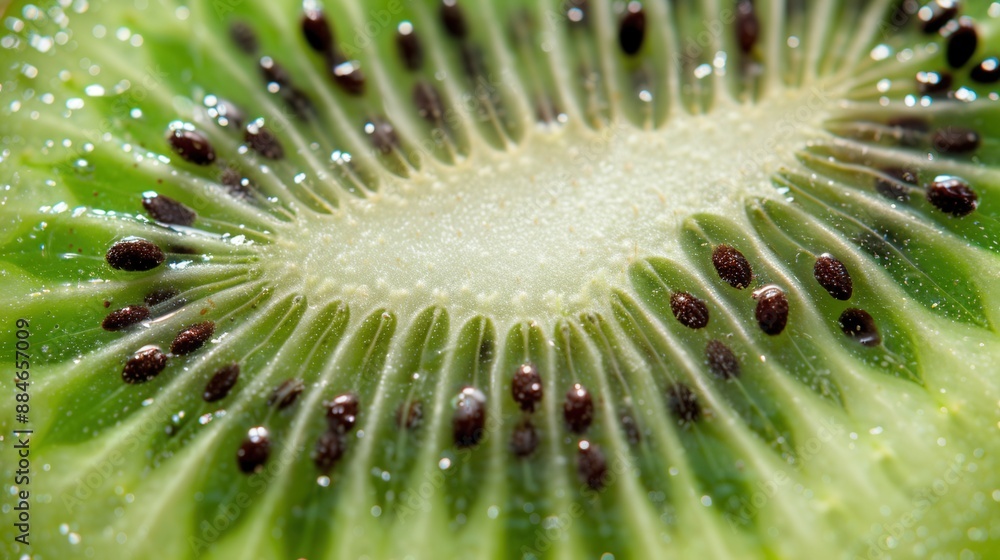 Macro closeup view of sliced fresh kiwi fruit with beautiful texture pattern Macro closeup view of sliced fresh kiwi fruit with beautiful texture pattern