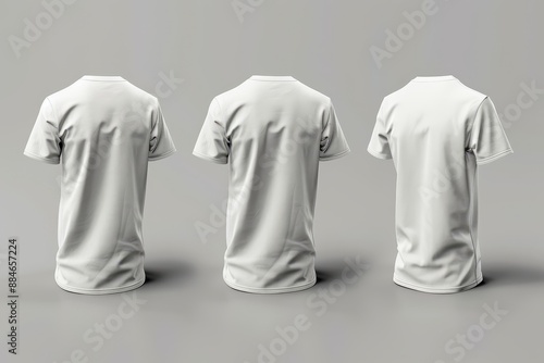 Three plain white shirts with back view. With a gray background.