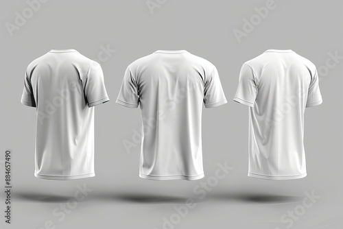 Three plain white shirts with back view. With a gray background.