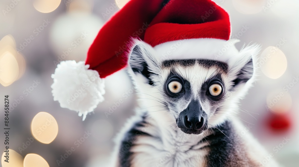 Merry Lemur with Christmas Bokeh Merry Lemur with Christmas Bokeh