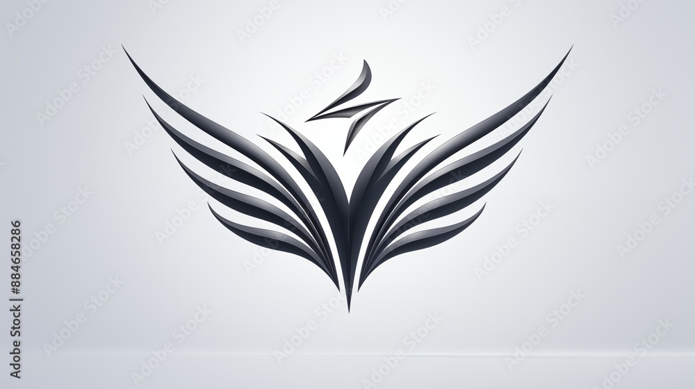 Abstract Winged Design with Symmetrical Sharp Lines on White Background Abstract Winged Design with Symmetrical Sharp Lines on White Background
