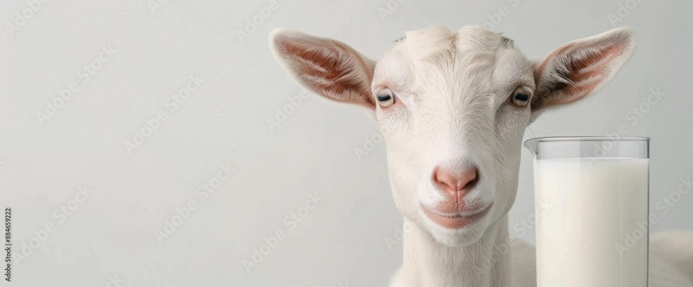 Goat milk splash, white background, copy space, natural lighting Goat milk splash, white background, copy space, natural lighting