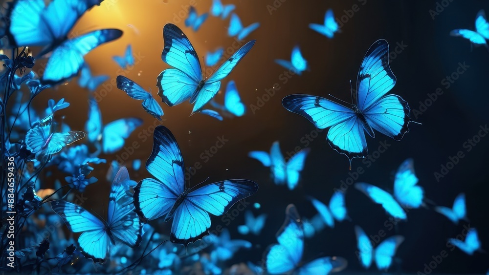 Blue Morpho Butterflies in Flight. Blue Morpho Butterflies in Flight.