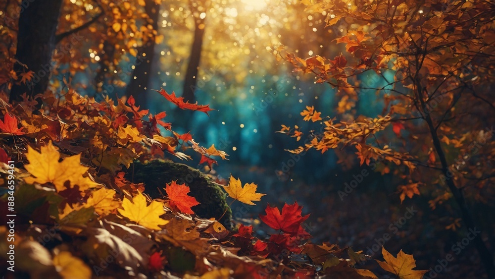 Autumn landscape nature scene with fall tree leaves in autumnal colors Autumn landscape nature scene with fall tree leaves in autumnal colors