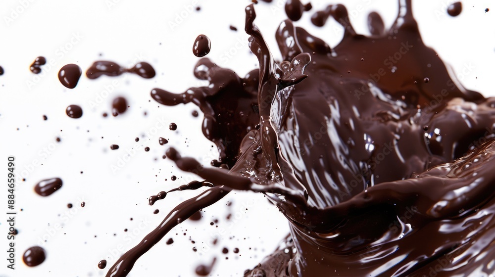 A small amount of dark chocolate spilled onto a clean white surface, ready for decoration or photography A small amount of dark chocolate spilled onto a clean white surface, ready for decoration or photography