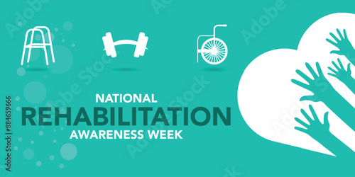 National Rehabilitation awareness week is observed every year in September, it is a branch of medicine that aims to enhance and restore functional ability and quality of life. Vector illustration