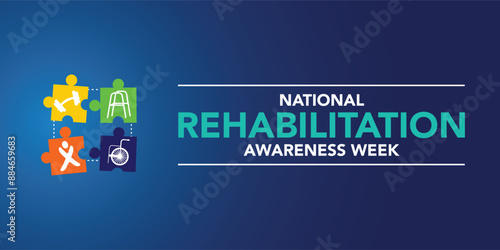 National Rehabilitation awareness week is observed every year in September, it is a branch of medicine that aims to enhance and restore functional ability and quality of life. Vector illustration