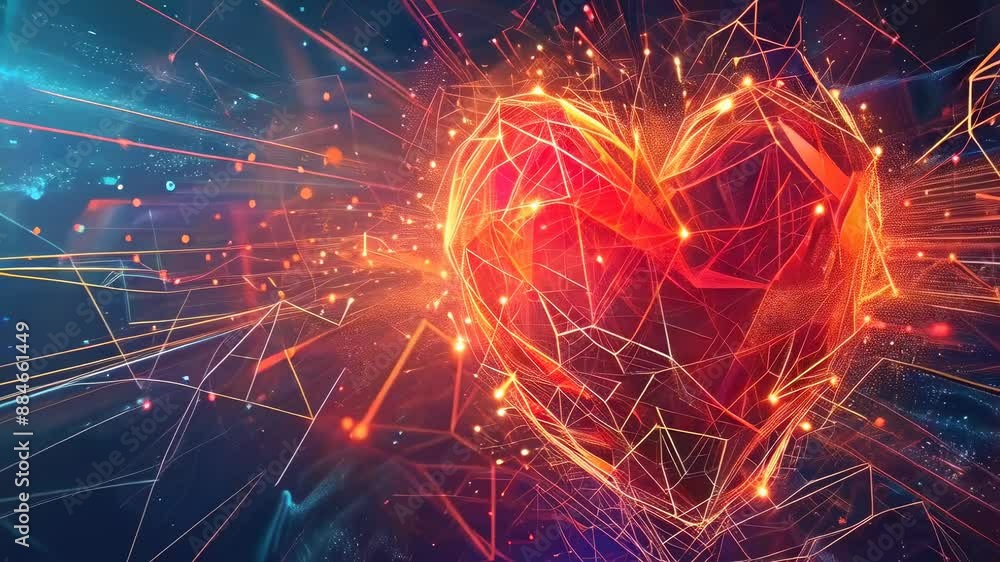 A glowing neon heart is surrounded by electrifying light patterns and an abstract background. The vibrant colors and dynamic lines create a sense of energy and motion, making it a captivating and A glowing neon heart is surrounded by electrifying light patterns and an abstract background. The vibrant colors and dynamic lines create a sense of energy and motion, making it a captivating and
