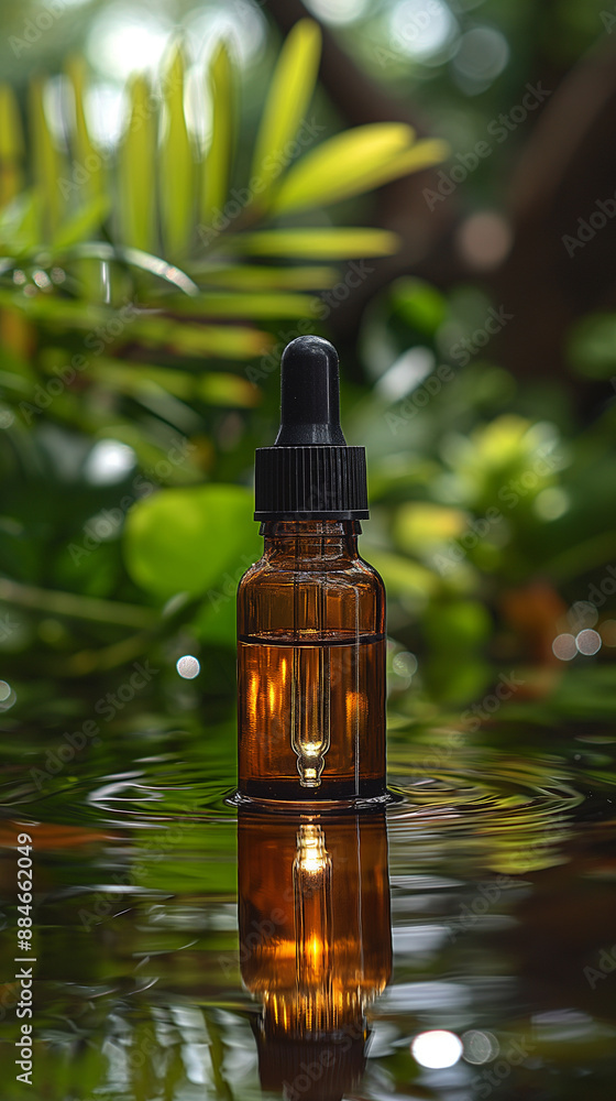 Serum bottle mockup, Amber Glass Dropper Bottle in Reflective Water, Natural Skincare and Aromatherapy Concept for Organic Beauty and Wellness Products Serum bottle mockup, Amber Glass Dropper Bottle in Reflective Water, Natural Skincare and Aromatherapy Concept for Organic Beauty and Wellness Products
