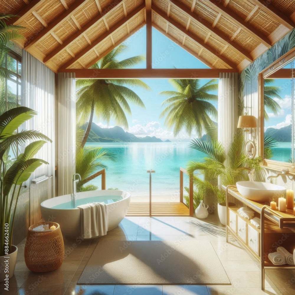 Sunny Tropical Bathroom Overlooking The Ocean
Sunny Tropical Bathroom Overlooking The Ocean