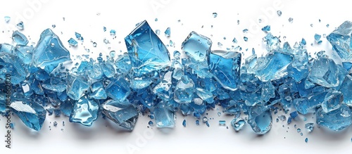 Shattered Blue Glass on White Background