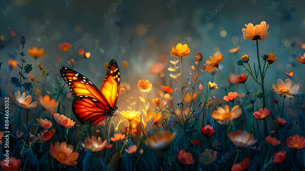 Butterfly in a Field of Flowers