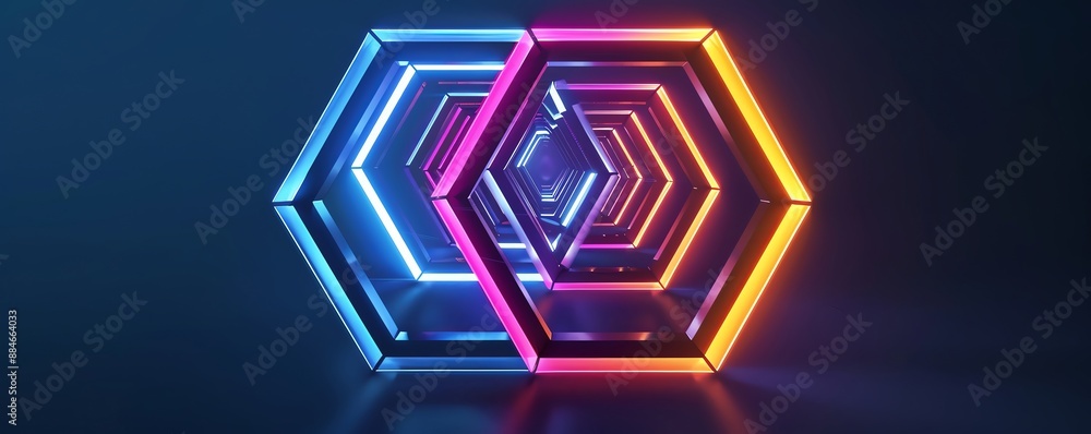 Create a hexagonal design with fluid motion, vivid colors, front view, showcasing dynamic movement, futuristic tone, Complementary Color Scheme Create a hexagonal design with fluid motion, vivid colors, front view, showcasing dynamic movement, futuristic tone, Complementary Color Scheme