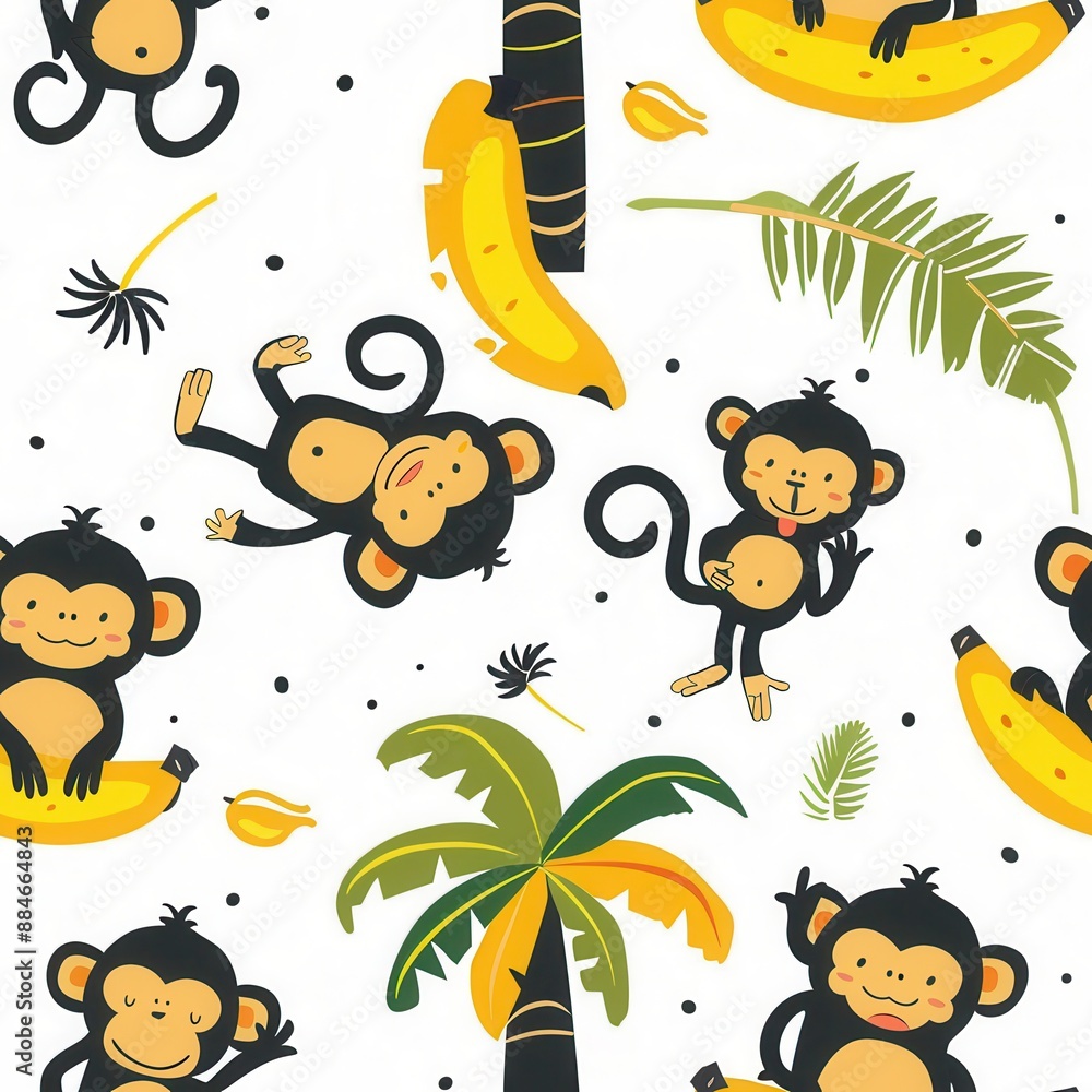 Seamless pattern background of banana fruit monkey nursery art Seamless pattern background of banana fruit monkey nursery art