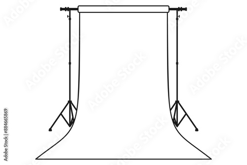 Paper roll background with tripod stands and blank canvas for photography studio setup in vector
