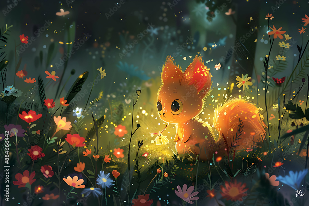 Cute Fox in a Flower Field Cute Fox in a Flower Field