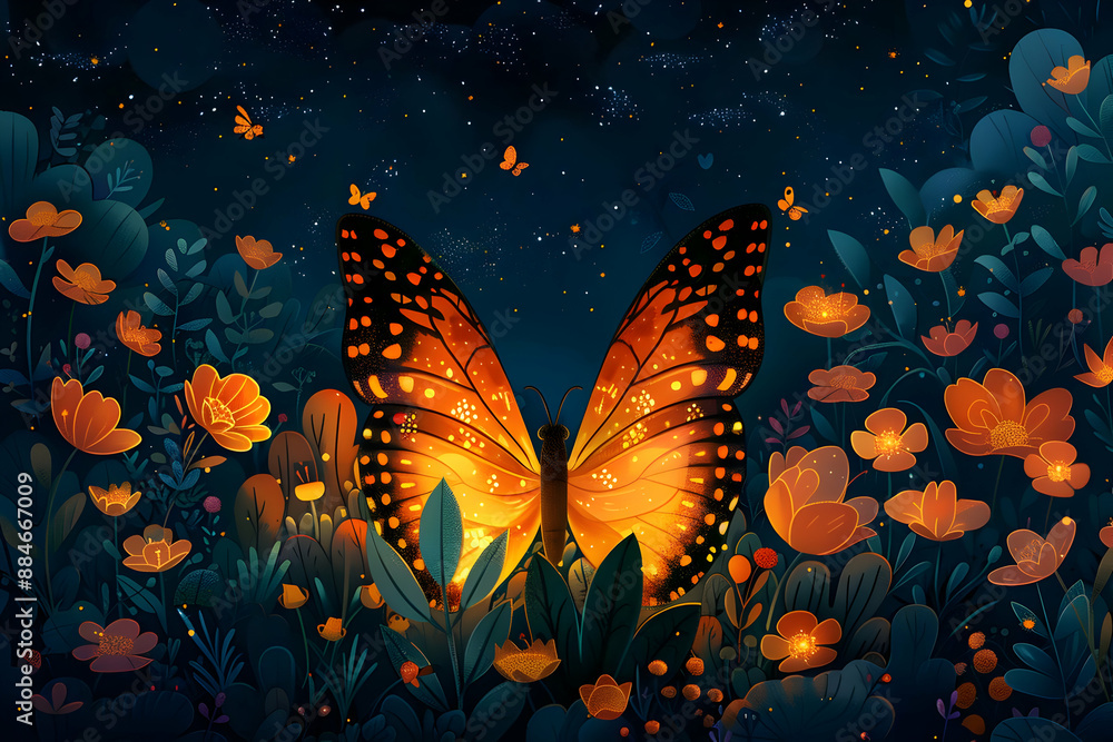 Glowing Butterfly in a Night Garden Glowing Butterfly in a Night Garden