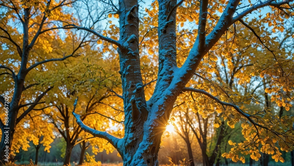 Golden Autumn Tree Trunk.