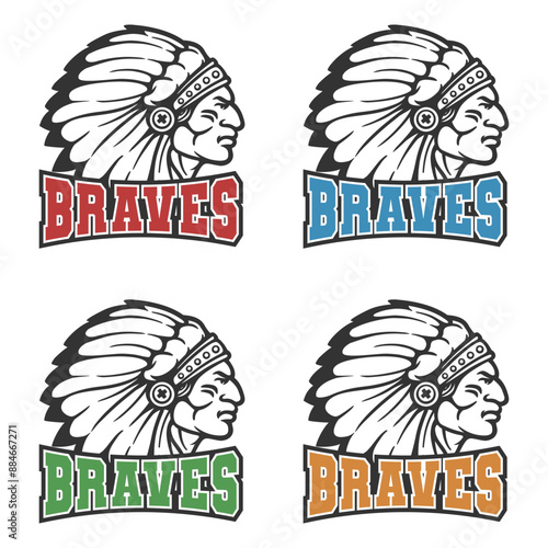 Braves Illustration Clip Art Design Shape. Mascot Silhouette Icon Vector.	

