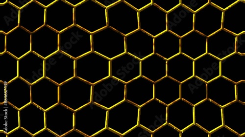 Mesh gold hexagon pattern loop background technology style. Modern futuristic honeycomb concept. suitable for abstract backgrounds, graphic design projects, web banners, or presentation.