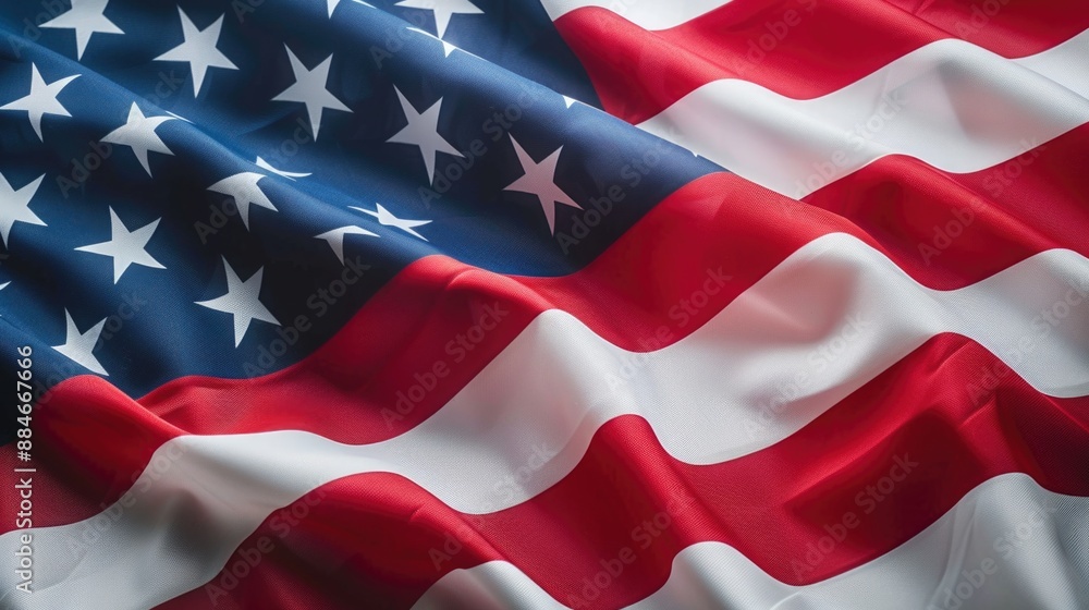 Fototapeta premium A close-up shot of a large American flag with its colors and stars visible