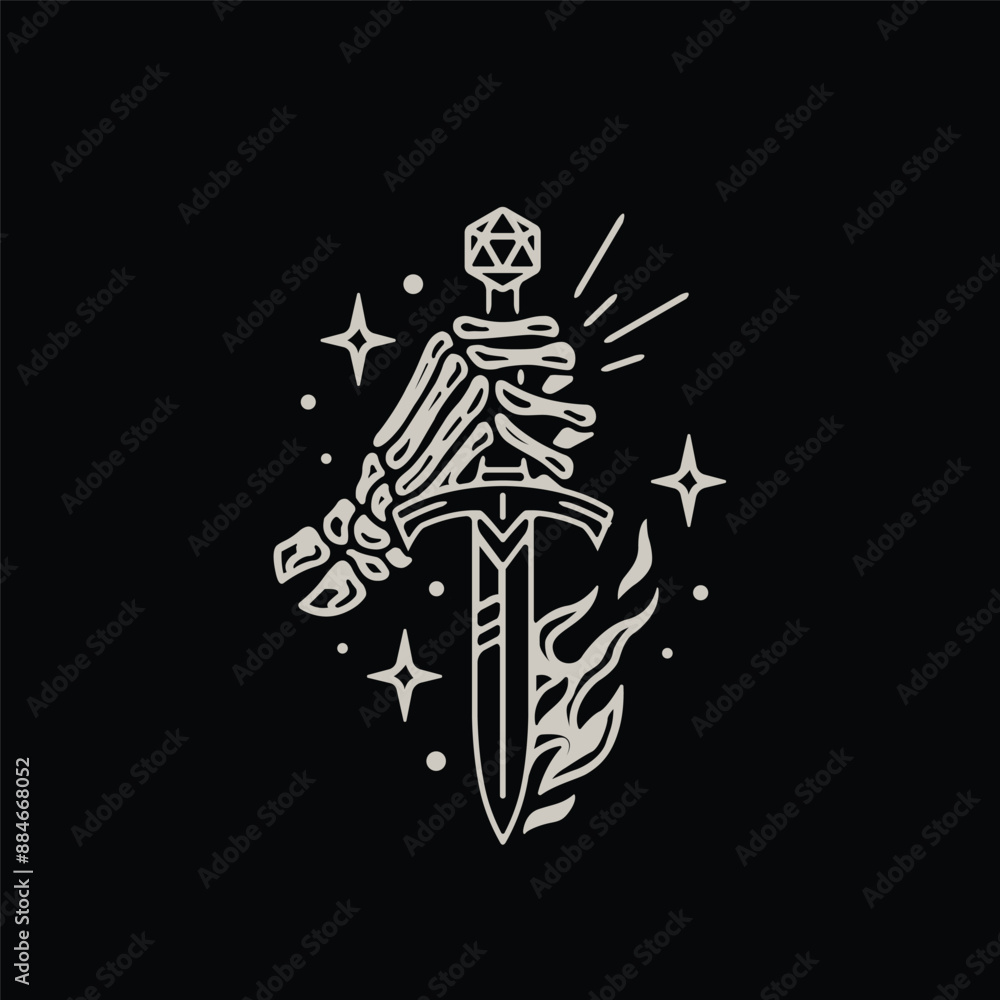 Skeleton hands holding knife with powerful energy