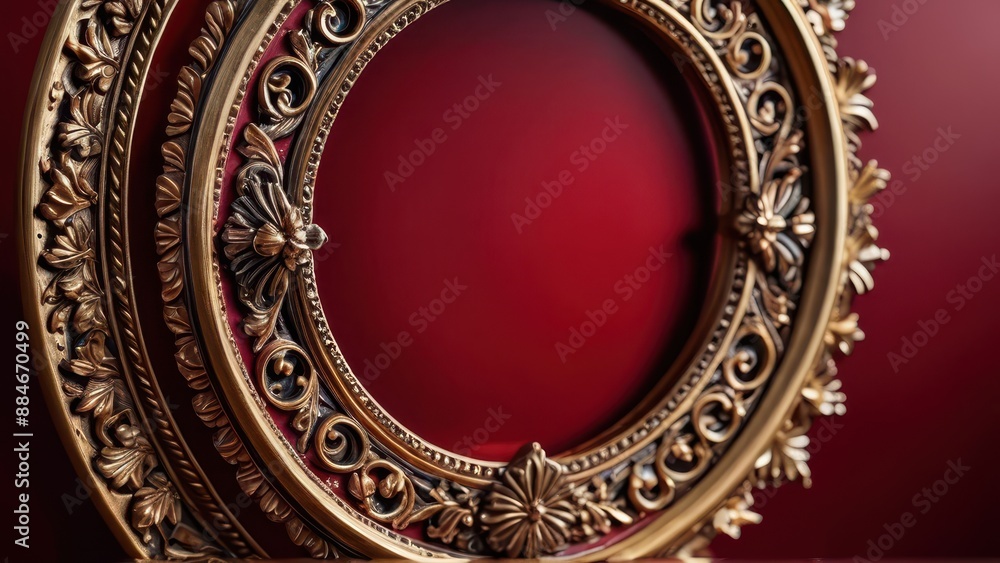 Ornate Gold Frame on Red Background. Ornate Gold Frame on Red Background.