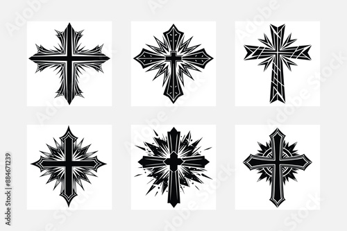 Christian cross vector icon symbols. Abstract Christian religious belief or faith art illustration 