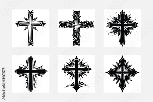 Christian cross vector icon symbols. Abstract Christian religious belief or faith art illustration 