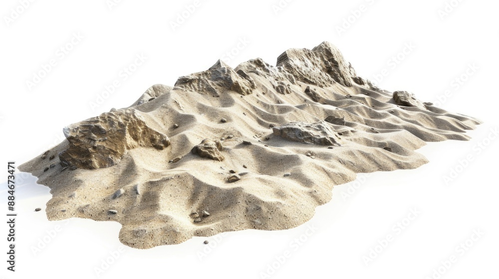Obraz premium A sandy-covered mountain on a white surface, ideal for use in travel or nature-related contexts