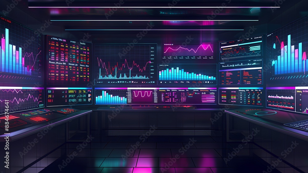View of a stock market exchange interface on a computer screen, graphs and numbers View of a stock market exchange interface on a computer screen, graphs and numbers
